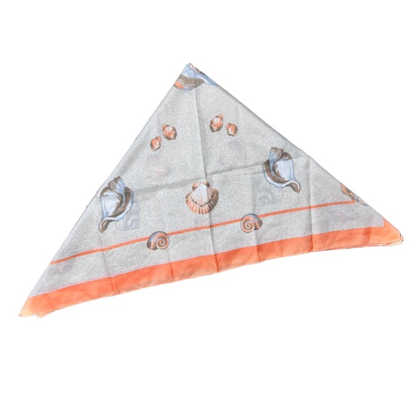 Vintage Avon Coral Peach And Tan Sheer Seashell Square Scarf - Picture 2 of 5